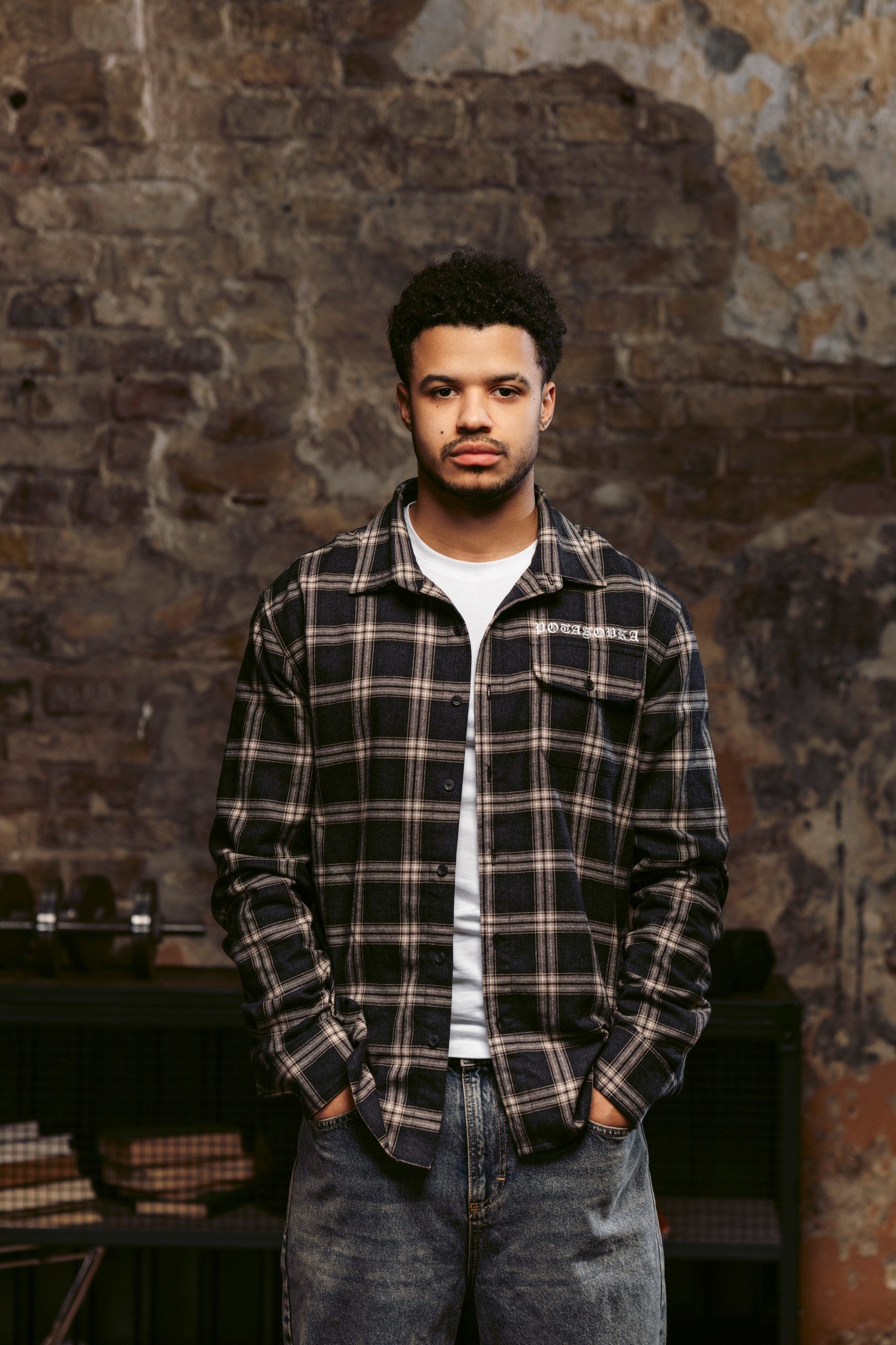 SHIRT CALLIGRAPHY NAVY PLAID