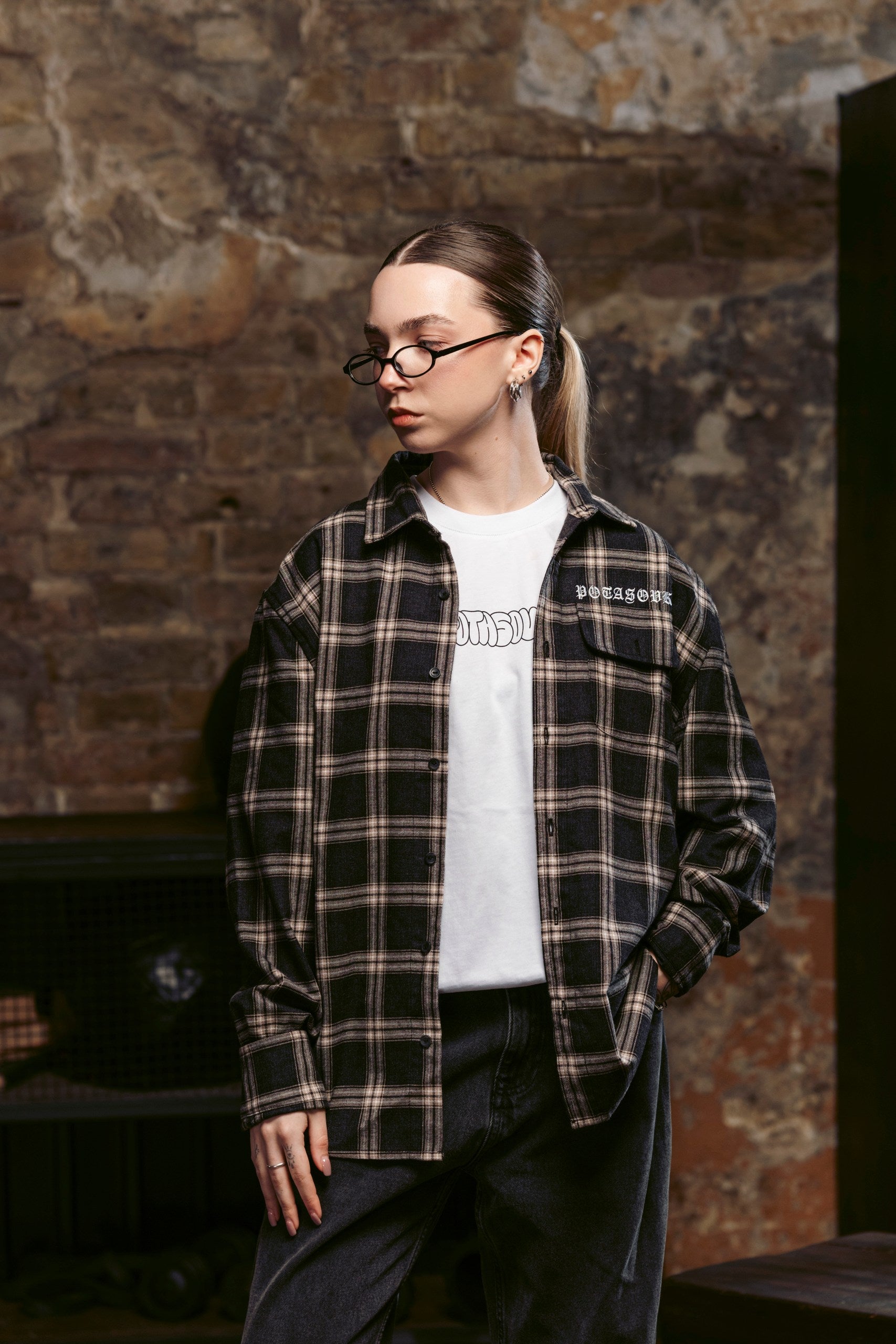 SHIRT CALLIGRAPHY NAVY PLAID